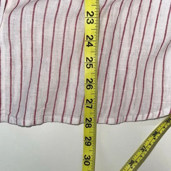 Chaps NWT White Red Stripe Bell Sleeve Button Down Linen Blend Top Small Women’s - Picture 8 of 11